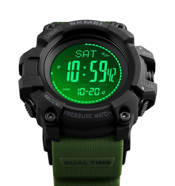 Тактичний годинник Skmei 1358 Green 3ATM влагостійкі та ударостійкі з компасом, барометром AP95345 фото